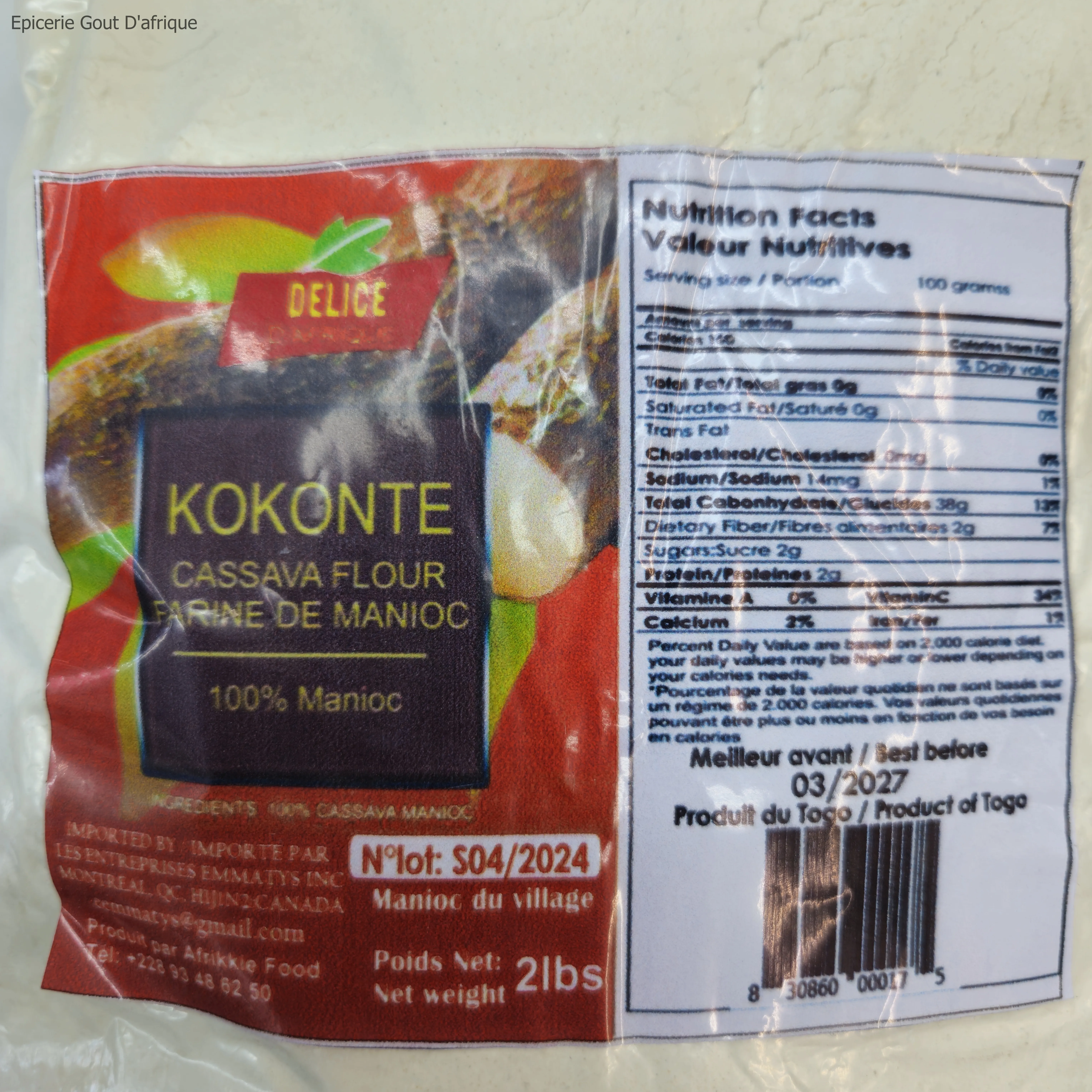Kokonte Farine de manioc 2 lbs